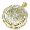 Oro Laminado Religious Pendant, Gold Filled Style Centenario Coin and Angel Design, with White Cubic Zirconia, Polished, Golden Finish, 05.253.0108