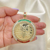 Oro Laminado Religious Pendant, Gold Filled Style Centenario Coin and Angel Design, with Multicolor Cubic Zirconia, Polished, Golden Finish, 05.253.0078.1