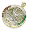 Oro Laminado Religious Pendant, Gold Filled Style Centenario Coin and Angel Design, with Multicolor Cubic Zirconia, Polished, Golden Finish, 05.253.0078.1