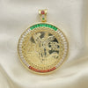 Oro Laminado Religious Pendant, Gold Filled Style Centenario Coin and Angel Design, with Multicolor Cubic Zirconia, Polished, Golden Finish, 05.253.0078.1