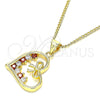 Oro Laminado Pendant Necklace, Gold Filled Style Heart and Bow Design, with Garnet and White Cubic Zirconia, Polished, Golden Finish, 04.195.0013.1.20 (02 MM Thickness, 20 Inches Length)