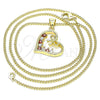 Oro Laminado Pendant Necklace, Gold Filled Style Heart and Bow Design, with Garnet and White Cubic Zirconia, Polished, Golden Finish, 04.195.0013.1.20 (02 MM Thickness, 20 Inches Length)