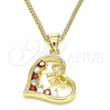 Oro Laminado Pendant Necklace, Gold Filled Style Heart and Bow Design, with Garnet and White Cubic Zirconia, Polished, Golden Finish, 04.195.0013.1.20 (02 MM Thickness, 20 Inches Length)