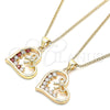 Oro Laminado Pendant Necklace, Gold Filled Style Heart and Bow Design, with Garnet and White Cubic Zirconia, Polished, Golden Finish, 04.195.0013.1.20 (02 MM Thickness, 20 Inches Length)