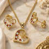 Oro Laminado Earring and Pendant Adult Set, Gold Filled Style Heart and Bow Design, with Garnet and White Cubic Zirconia, Polished, Golden Finish, 10.195.0056.1
