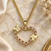 Oro Laminado Pendant Necklace, Gold Filled Style Heart and Butterfly Design, with Garnet and White Micro Pave, Polished, Golden Finish, 04.195.0018.1.20 (02 MM Thickness, 20 Inches Length)