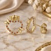 Oro Laminado Stud Earring, Gold Filled Style Heart and Butterfly Design, with Garnet and White Micro Pave, Polished, Golden Finish, 02.195.0127.1