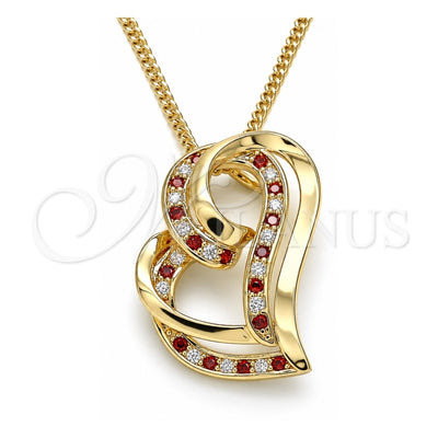 Oro Laminado Pendant Necklace, Gold Filled Style Heart Design, with Garnet and White Micro Pave, Polished, Golden Finish, 04.195.0023.1.20 (02 MM Thickness, 20 Inches Length)