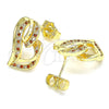 Oro Laminado Stud Earring, Gold Filled Style Heart Design, with Garnet and White Micro Pave, Polished, Golden Finish, 02.195.0128.1