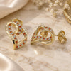 Oro Laminado Stud Earring, Gold Filled Style Heart Design, with Garnet and White Micro Pave, Polished, Golden Finish, 02.195.0128.1