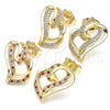 Oro Laminado Stud Earring, Gold Filled Style Heart Design, with Garnet and White Micro Pave, Polished, Golden Finish, 02.195.0128.1