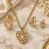 Oro Laminado Earring and Pendant Adult Set, Gold Filled Style Heart Design, with Garnet Micro Pave and White Cubic Zirconia, Polished, Golden Finish, 10.233.0032.7