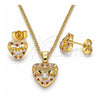 Oro Laminado Earring and Pendant Adult Set, Gold Filled Style Heart Design, with Garnet Micro Pave and White Cubic Zirconia, Polished, Golden Finish, 10.233.0032.7