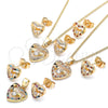 Oro Laminado Earring and Pendant Adult Set, Gold Filled Style Heart Design, with Garnet Micro Pave and White Cubic Zirconia, Polished, Golden Finish, 10.233.0032.7