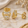Oro Laminado Stud Earring, Gold Filled Style Heart Design, with White Micro Pave and White Cubic Zirconia, Polished, Golden Finish, 02.233.0047