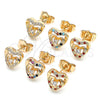 Oro Laminado Stud Earring, Gold Filled Style Heart Design, with White Micro Pave and White Cubic Zirconia, Polished, Golden Finish, 02.233.0047
