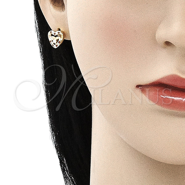 Gold Filled Ring — Stud Earring Heart Design with Garnet Micro Pave — main product view — SKU 135744 | Oro Laminado anillo — Stud Earring corazón diseño with Garnet Micro Pave — SKU 135744