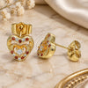 Oro Laminado Stud Earring, Gold Filled Style Heart Design, with Garnet Micro Pave and White Cubic Zirconia, Polished, Golden Finish, 02.233.0047.1