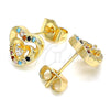 Oro Laminado Stud Earring, Gold Filled Style Heart Design, with Multicolor Micro Pave and White Cubic Zirconia, Polished, Golden Finish, 02.233.0047.2