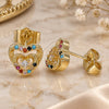 Oro Laminado Stud Earring, Gold Filled Style Heart Design, with Multicolor Micro Pave and White Cubic Zirconia, Polished, Golden Finish, 02.233.0047.2