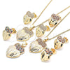 Oro Laminado Earring and Pendant Adult Set, Gold Filled Style Heart Design, with Garnet and White Micro Pave, Diamond Cutting Finish, Golden Finish, 10.233.0040.7