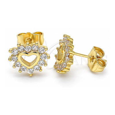 Oro Laminado Stud Earring, Gold Filled Style Heart Design, with White Cubic Zirconia, Polished, Golden Finish, 02.233.0024.7