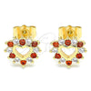 Oro Laminado Stud Earring, Gold Filled Style Heart Design, with Garnet and White Cubic Zirconia, Polished, Golden Finish, 02.233.0024.8