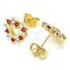 Oro Laminado Stud Earring, Gold Filled Style Heart Design, with Garnet and White Cubic Zirconia, Polished, Golden Finish, 02.233.0024.8
