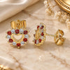 Oro Laminado Stud Earring, Gold Filled Style Heart Design, with Garnet and White Cubic Zirconia, Polished, Golden Finish, 02.233.0024.8