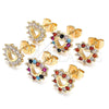 Oro Laminado Stud Earring, Gold Filled Style Heart Design, with Garnet and White Cubic Zirconia, Polished, Golden Finish, 02.233.0024.8