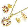 Oro Laminado Earring and Pendant Adult Set, Gold Filled Style Heart Design, with Garnet and White Cubic Zirconia, Polished, Golden Finish, 10.233.0042.1