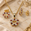 Oro Laminado Earring and Pendant Adult Set, Gold Filled Style Heart Design, with Garnet and White Cubic Zirconia, Polished, Golden Finish, 10.233.0042.1