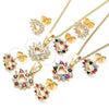 Oro Laminado Earring and Pendant Adult Set, Gold Filled Style Heart Design, with Garnet and White Cubic Zirconia, Polished, Golden Finish, 10.233.0042.1