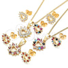 Oro Laminado Earring and Pendant Adult Set, Gold Filled Style Heart Design, with Multicolor Cubic Zirconia, Polished, Golden Finish, 10.233.0042.2