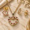 Oro Laminado Earring and Pendant Adult Set, Gold Filled Style Heart Design, with Garnet and White Micro Pave, Polished, Golden Finish, 10.233.0043.1
