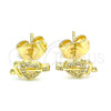 Oro Laminado Stud Earring, Gold Filled Style Heart Design, with White Micro Pave, Polished, Golden Finish, 02.233.0050