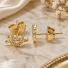 Oro Laminado Stud Earring, Gold Filled Style Heart Design, with White Micro Pave, Polished, Golden Finish, 02.233.0050