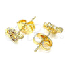 Oro Laminado Stud Earring, Gold Filled Style Heart Design, with Garnet and White Micro Pave, Polished, Golden Finish, 02.233.0050.1