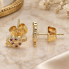 Oro Laminado Stud Earring, Gold Filled Style Heart Design, with Garnet and White Micro Pave, Polished, Golden Finish, 02.233.0050.1
