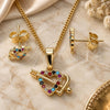 Oro Laminado Earring and Pendant Adult Set, Gold Filled Style Heart Design, with Multicolor Micro Pave, Polished, Golden Finish, 10.233.0044.2