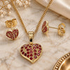Oro Laminado Earring and Pendant Adult Set, Gold Filled Style Heart Design, with White Micro Pave, Polished, Golden Finish, 10.233.0045.1