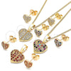 Oro Laminado Earring and Pendant Adult Set, Gold Filled Style Heart Design, with White Micro Pave, Polished, Golden Finish, 10.233.0045.1