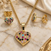 Oro Laminado Earring and Pendant Adult Set, Gold Filled Style Heart Design, with Multicolor Micro Pave, Polished, Golden Finish, 10.233.0045.2