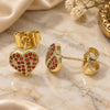 Oro Laminado Stud Earring, Gold Filled Style Heart Design, with Garnet Micro Pave, Polished, Golden Finish, 02.233.0051.1