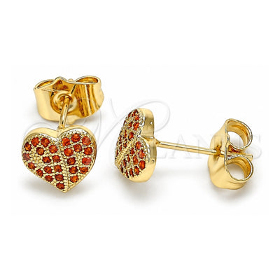 Oro Laminado Stud Earring, Gold Filled Style Heart Design, with Garnet Micro Pave, Polished, Golden Finish, 02.233.0051.1
