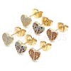 Oro Laminado Stud Earring, Gold Filled Style Heart Design, with Garnet Micro Pave, Polished, Golden Finish, 02.233.0051.1
