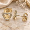 Oro Laminado Stud Earring, Gold Filled Style Heart and Butterfly Design, with White Micro Pave, Polished, Golden Finish, 02.233.0052
