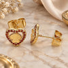 Oro Laminado Stud Earring, Gold Filled Style Heart and Butterfly Design, with Garnet Micro Pave, Polished, Golden Finish, 02.233.0052.1
