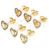 Oro Laminado Stud Earring, Gold Filled Style Heart and Butterfly Design, with Garnet Micro Pave, Polished, Golden Finish, 02.233.0052.1