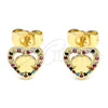 Oro Laminado Stud Earring, Gold Filled Style Heart and Butterfly Design, with Multicolor Micro Pave, Polished, Golden Finish, 02.233.0052.2